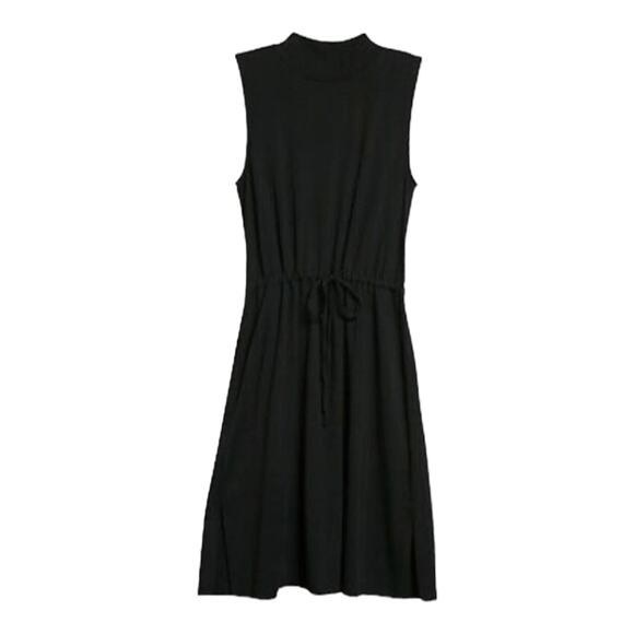 Eileen Fisher NWT Mock Neck Drawstring Tie Waist Black Size XS Sleeveless - Picture 2 of 10
